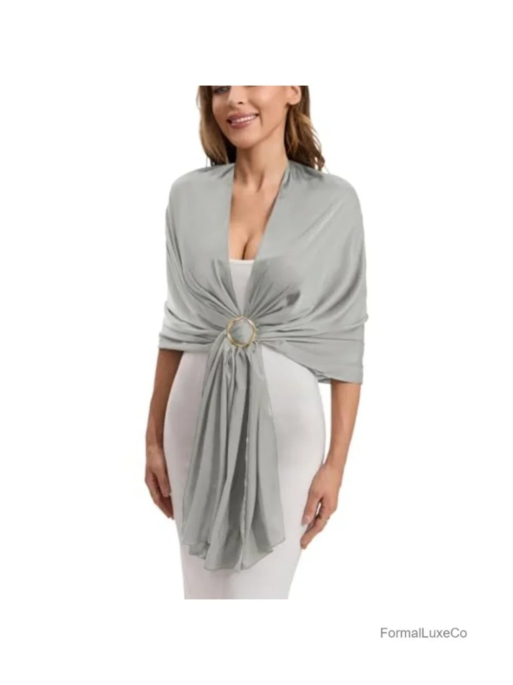 Satin Shawl Wrap with Buckle Evening Formal Wedding Cover Up